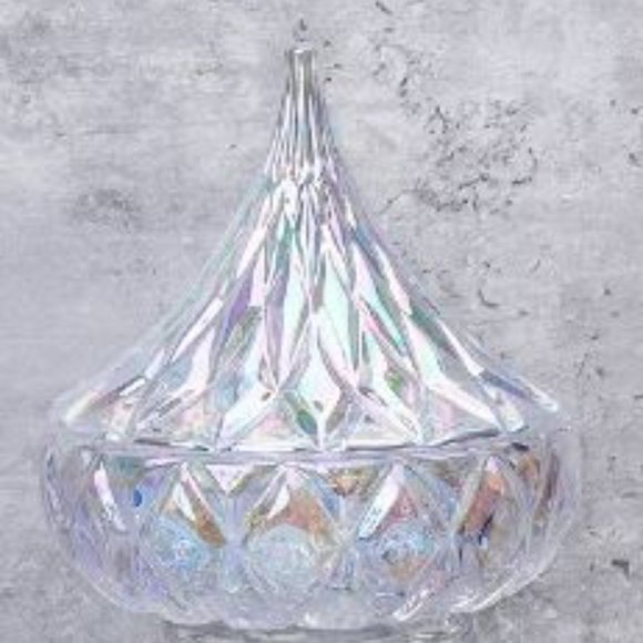 Hershey’s Kisses Crystal Clear Covered Candy Dish Godinger 5" Iridescent Glass - Picture 3 of 5